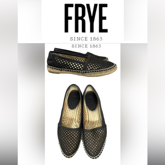 Frye Women’s Black Lee A Line Perforated Leather Espadrilles Flats Size 7.5 - Picture 1 of 5
